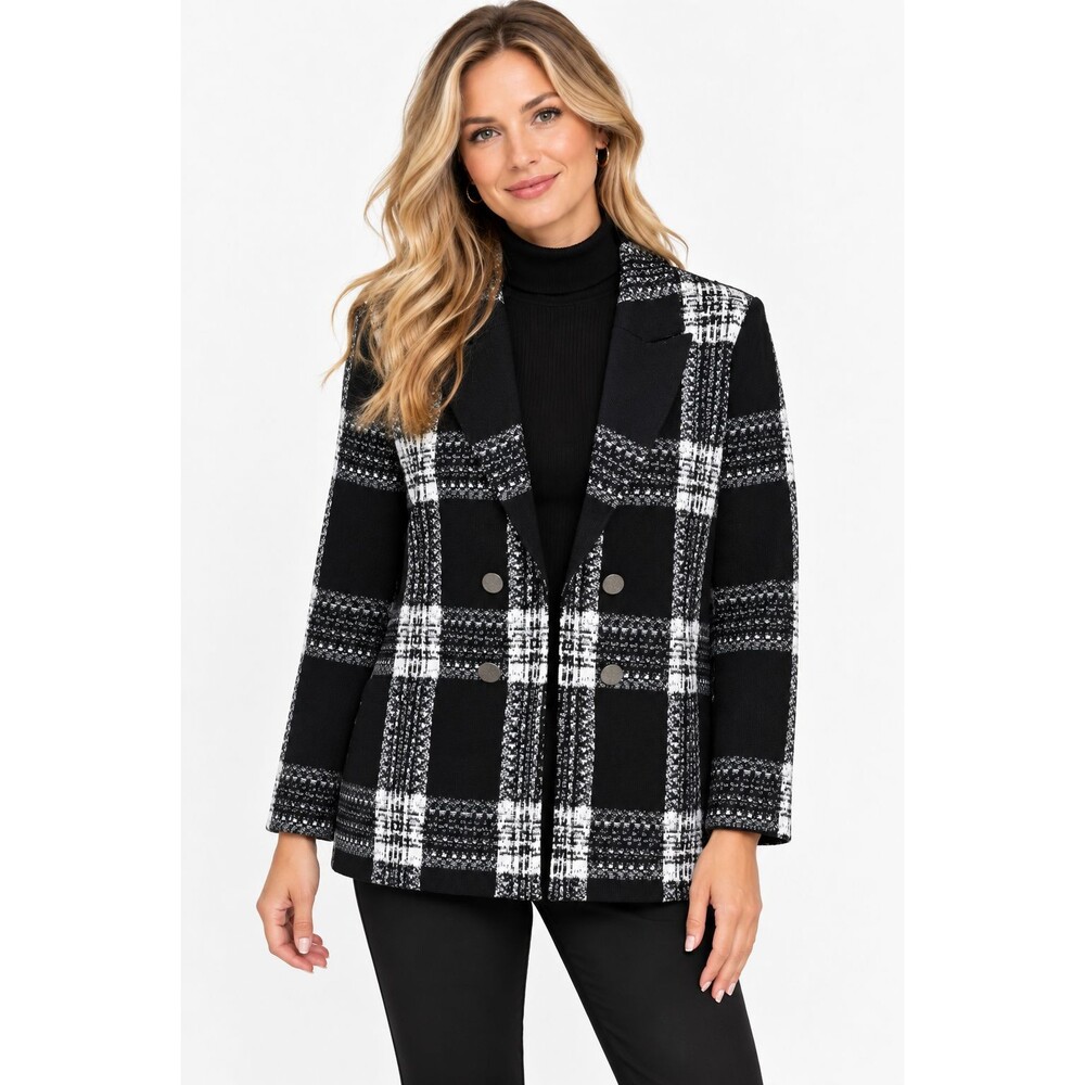 Misook Blazer Jacket Size Medium Black White Plaid Career Preppy Classic Women